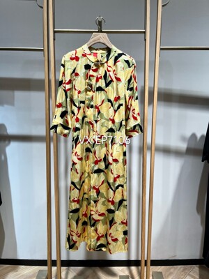 高端系列黄色真丝印花国风改良旗袍连衣裙 EPKES4619A-6999