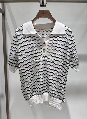 夏款白色优雅polo领纯棉短袖针织衫 EGIEC9526A-1499