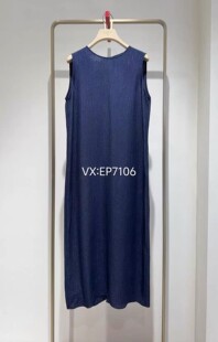 3699 EGKES4120A 藏青色裙子桑蚕丝无袖 连衣裙