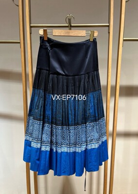 秋冬款蓝色手工压褶A型绑带围裹裙半裙 EGJIA3406A-3999