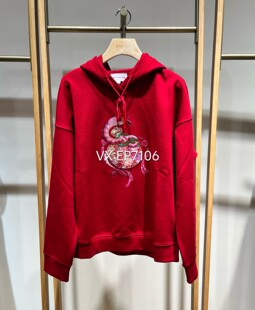 春夏款红色刺绣宽松连帽休闲卫衣 EGKPW5207A-2199
