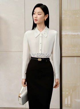 秋冬款高端系列白色设计感镂空翻领真丝白衬衫 EPJAS2101A-4699