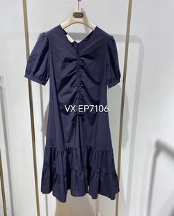 EGGEA4113a 专柜正品 连衣裙 春夏款 2699 藏青色V领抽褶显瘦短袖