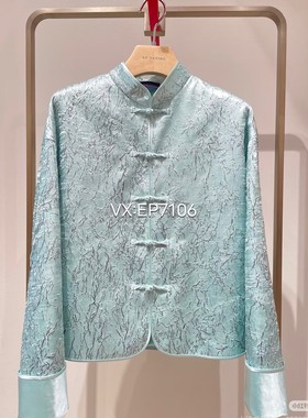 春夏款绿色肌理光泽感盘扣立领短款外套 EGKPA1233D-3299