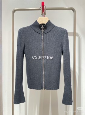 秋冬款灰色美利奴羊毛半高领拉链开衫 EGJIW9136A-2399