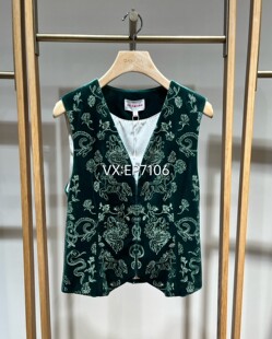 绿色桑蚕丝丝绒重工刺绣轻国风马甲外套 3699 EGKPS1023A