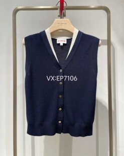 藏青色醋酸棉混纺叠穿弹力针织马甲背心毛衣 1699 EGKET9015A