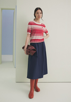 大雅家春夏款藏青色简约百搭松紧腰半身裙 HFKPA3401A-1999