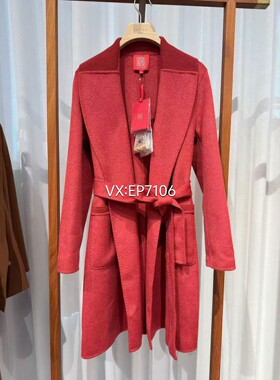 秋冬款高端系列红色大翻领绵羊毛呢子大衣 EPIAW8315A-12999