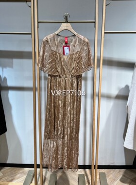 高级系列咖色利巴蕾丝大伞摆收腰连衣裙 EPKEA4620A-8999