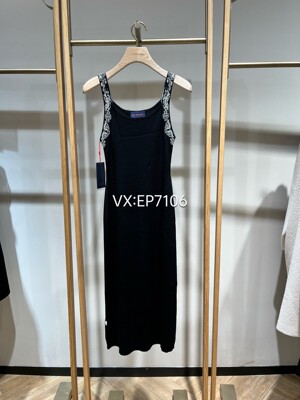 黑色弹力显瘦拼接无袖针织连衣裙 EGKEA9406A-2699