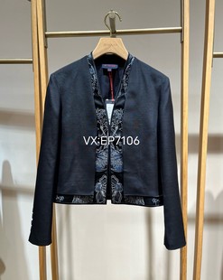 5999 EGJIS1219A 冬款 藏青色牡丹刺绣假两件外套