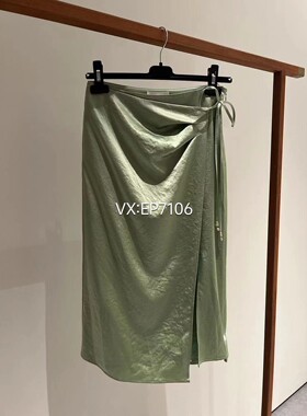春夏款绿色三醋酯围裹式开叉设计感优雅半身裙 EGIET3312C-1999