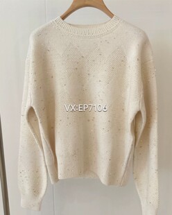 大雅家秋冬款白色时尚圆领微宽松绵羊毛套头毛衣 HFJAG9568A-3999