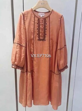 橙色圆领民族风休闲连衣裙 EGKEH4703A-3699
