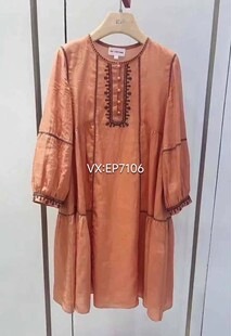 橙色圆领民族风休闲连衣裙 3699 EGKEH4703A