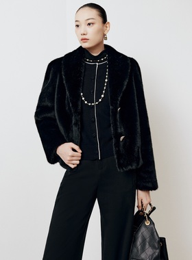 大雅家秋冬款优雅青果领直身短款大衣外套 HFKII8622A-3799