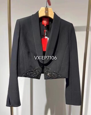 秋款高级系列丝羊毛手工钉珠戗驳领截短西装外套 EPJAW1111A-8999
