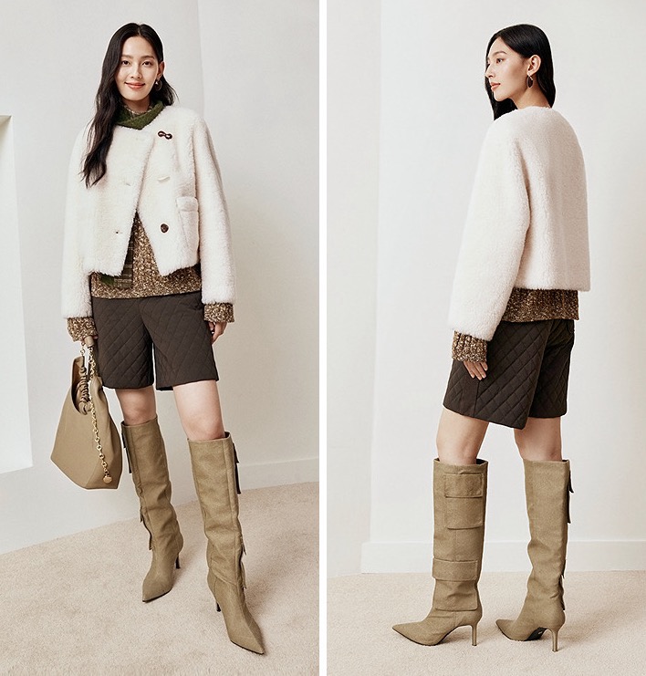 大雅家秋冬款米色时尚三粒扣羊毛机织大衣外套 HFKII8635A-4399