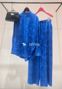 春夏款蓝色新中式重磅真丝提花立领衬衫 EGKPS2220B-469M