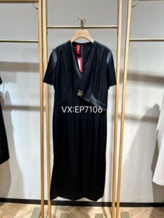 高级系列黑色进口醋酸收腰高腰显瘦V领连衣裙 6999 EPKET4625A