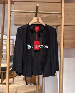 春夏高级系列黑色订珠时尚气质收腰显瘦简约七分袖外套EPJPT1117B