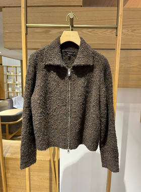 大雅家秋冬款咖色翻领花纱宽松短款针织开衫 HFKIA9128A-2199