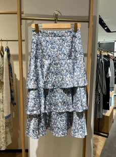 1699 EGJEA3420A 春夏款 蓝色A字碎花蛋糕裙显瘦半身裙