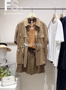 大雅家春夏款咖色衬衫式工装风亚麻短袖外套 HFLEH1227A-2899