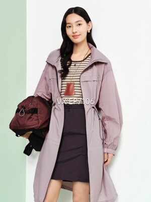 大雅家户外休闲连帽拉链款抽绳中长款风衣外套 HFLEA7321A-3399