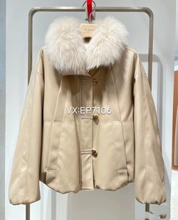 冬款米色鹅绒狐狸毛领派克服 蛋白皮质感羽绒服 EGJIPY101A-5999
