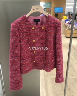大雅家秋冬款 圆领双排扣花呢短外套 HFJAA1211A 9999 红色时尚