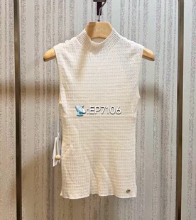 白色显瘦内搭打底高领无袖立体肌理针织衫背心 EGKAW9020A