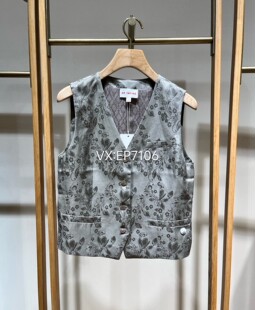 2399 EGKEH1040A 灰色天丝亚麻V领优雅气质修身 提花马甲
