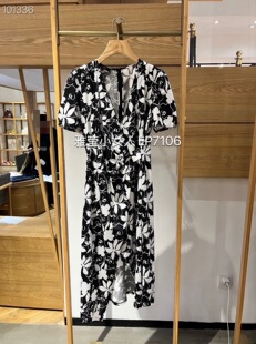 大雅家春夏款V领围裹式隐形拉链收腰短袖连衣裙HFLEC4658A-2999