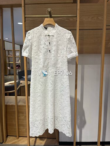 大雅家firststation春夏白色新中式蕾丝短袖修身连衣裙HFKEA4620A