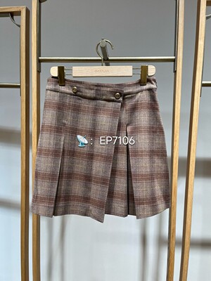 秋冬款驼色美利奴羊毛A摆百褶半身裙半裙 EGIIW3406A-2699