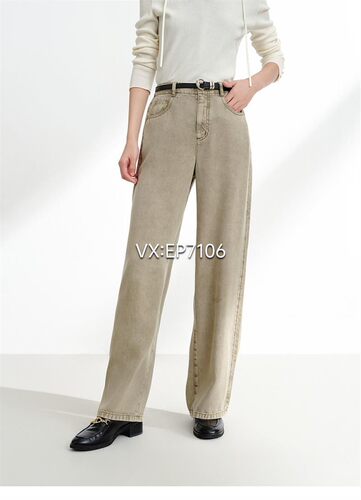 春夏款卡其色松弛感挺括直筒天丝牛仔裤子 EGKPDJ622A-1499