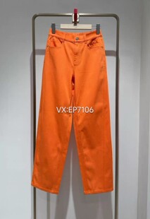 1699 EGKEDJ602A 橙色多巴胺四面弹棉宽松显瘦直筒牛仔裤 子