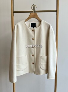 大雅家秋冬款白色时尚圆领拼接PU夹克绵羊毛大衣 HFJAW8102A-3999