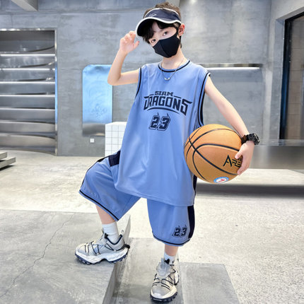 男童夏季篮球服儿童套装2025新款小学生男孩宽松运动短袖速干球衣