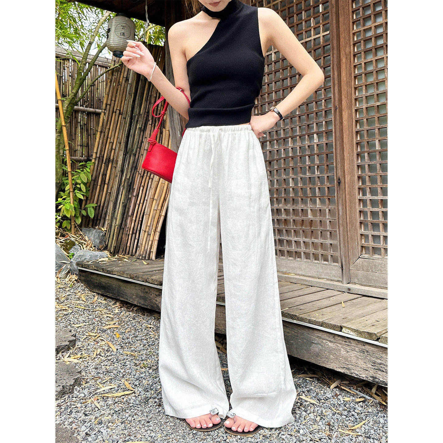 白色棉麻山本裤女2026新款春秋小个子宽松老钱风休闲亚麻阔腿裤子