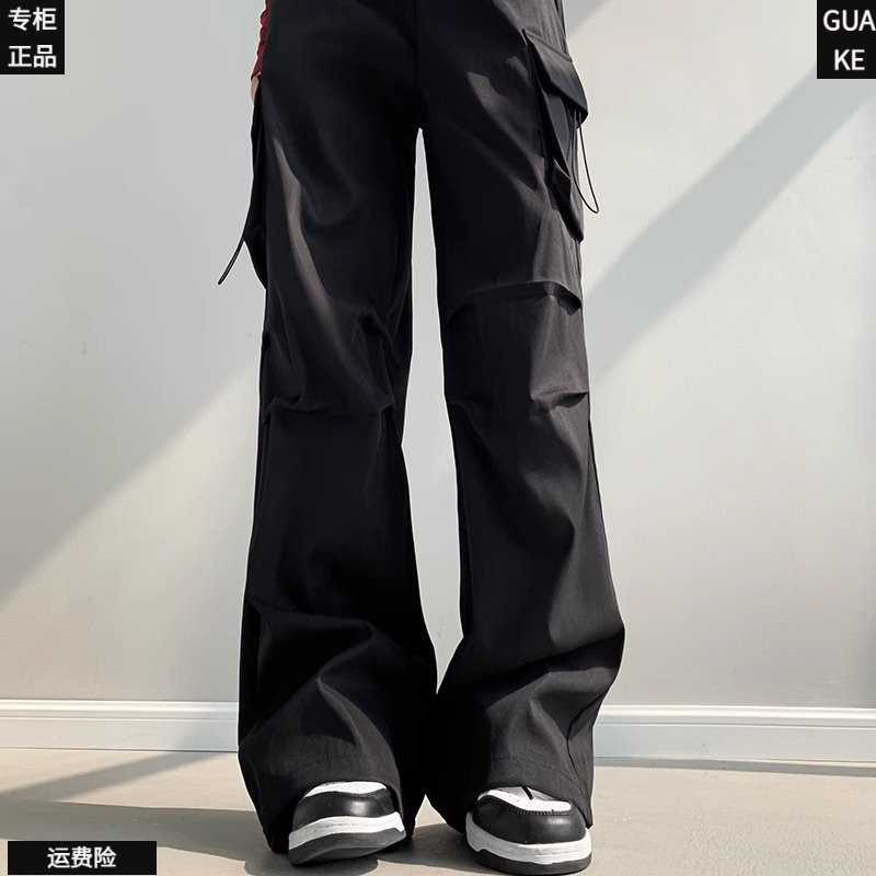黑色速干阔腿工装裤女