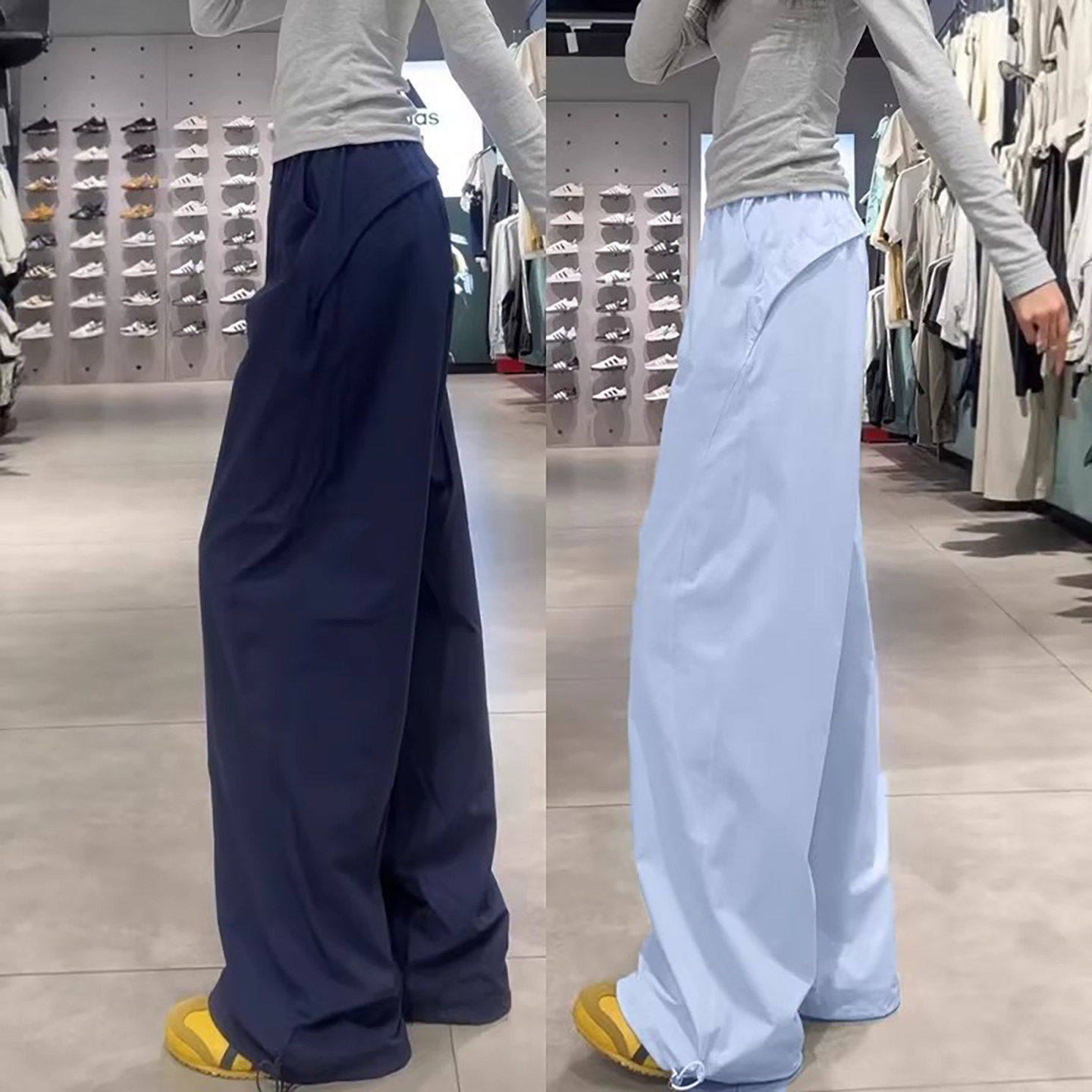 蓝色工装裤女款2026新款春季高腰宽松垂感小个子速干运动直筒裤子