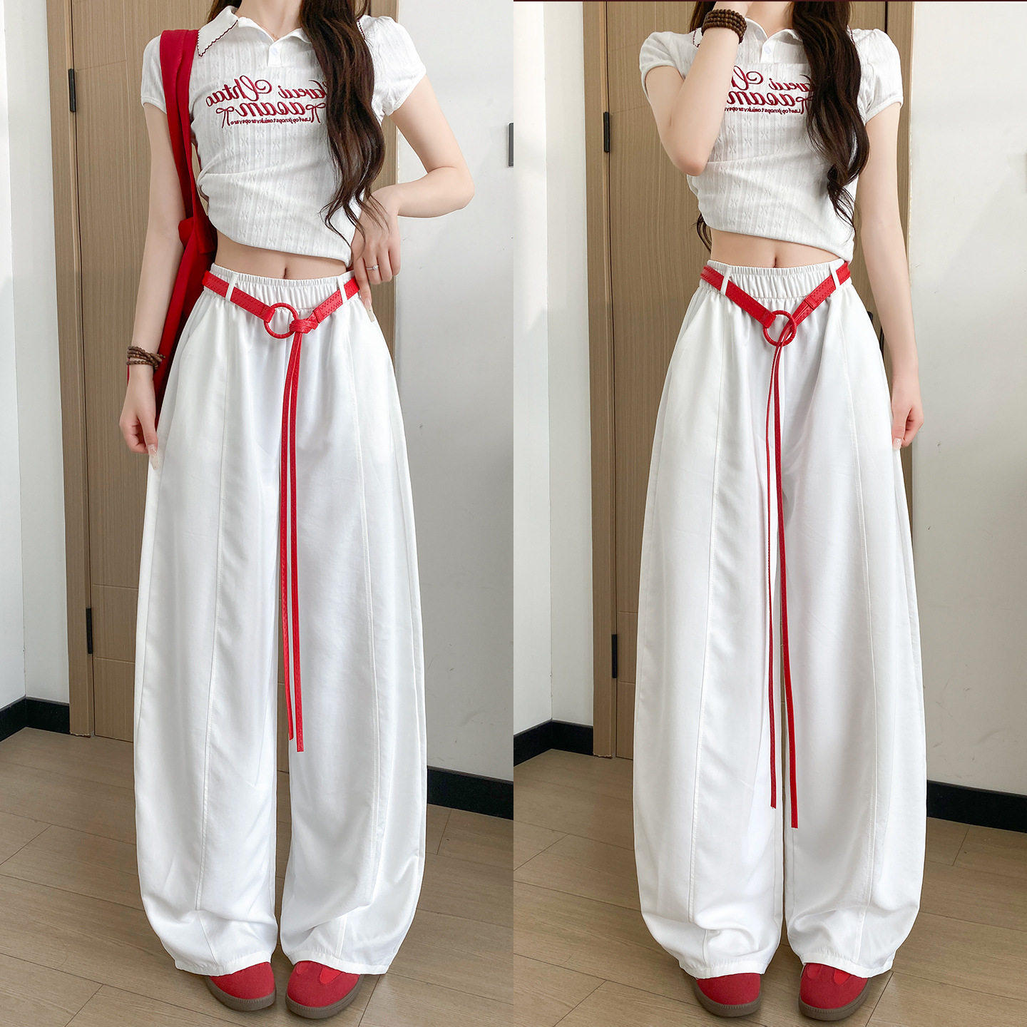 白色弯刀阔腿裤女2025新款夏季薄款山本裤宽松慵懒速干工装运动裤