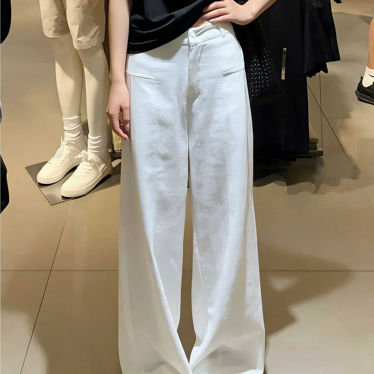 天丝亚麻白色阔腿裤女夏2026新款大码胖mm垂感显瘦休闲棉麻西装裤