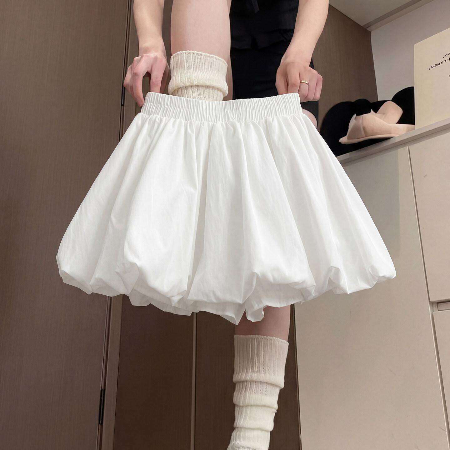 白色花苞短裤女夏季外穿高腰a字半身裙大码胖mm休闲运动灯笼裙裤