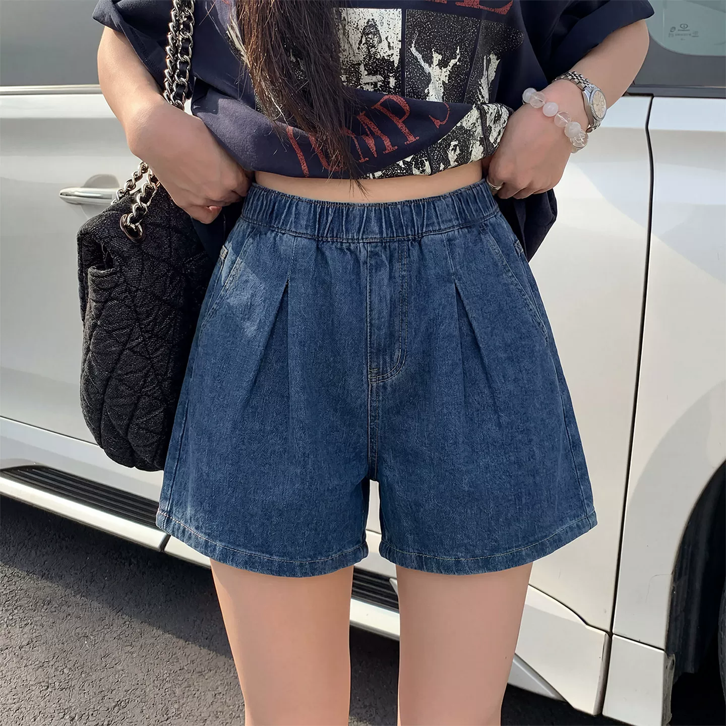 天丝牛仔短裤女2026新款夏季薄款外穿高腰宽松冰丝休闲阔腿五分裤