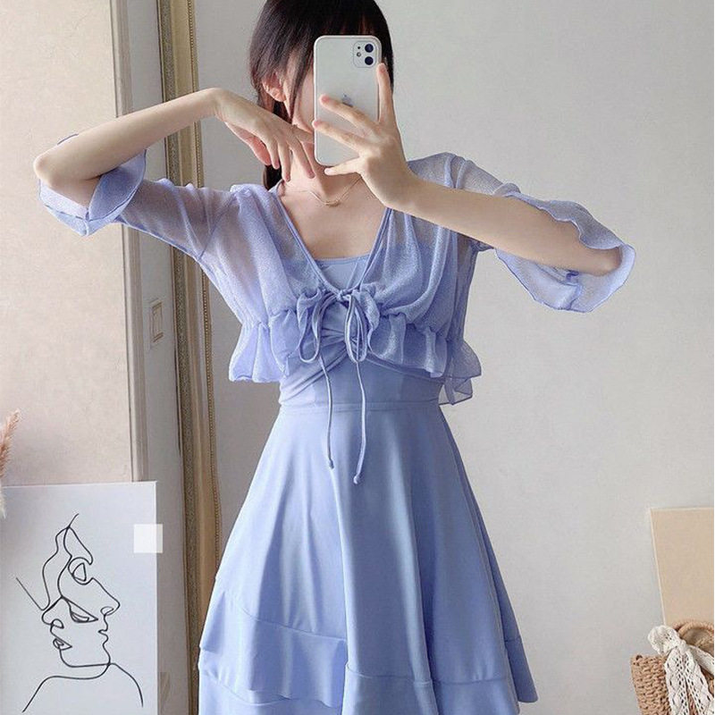 泳装新款分体三件套裙式度假遮肚显瘦聚拢罩衫独立底裤保守泳衣女