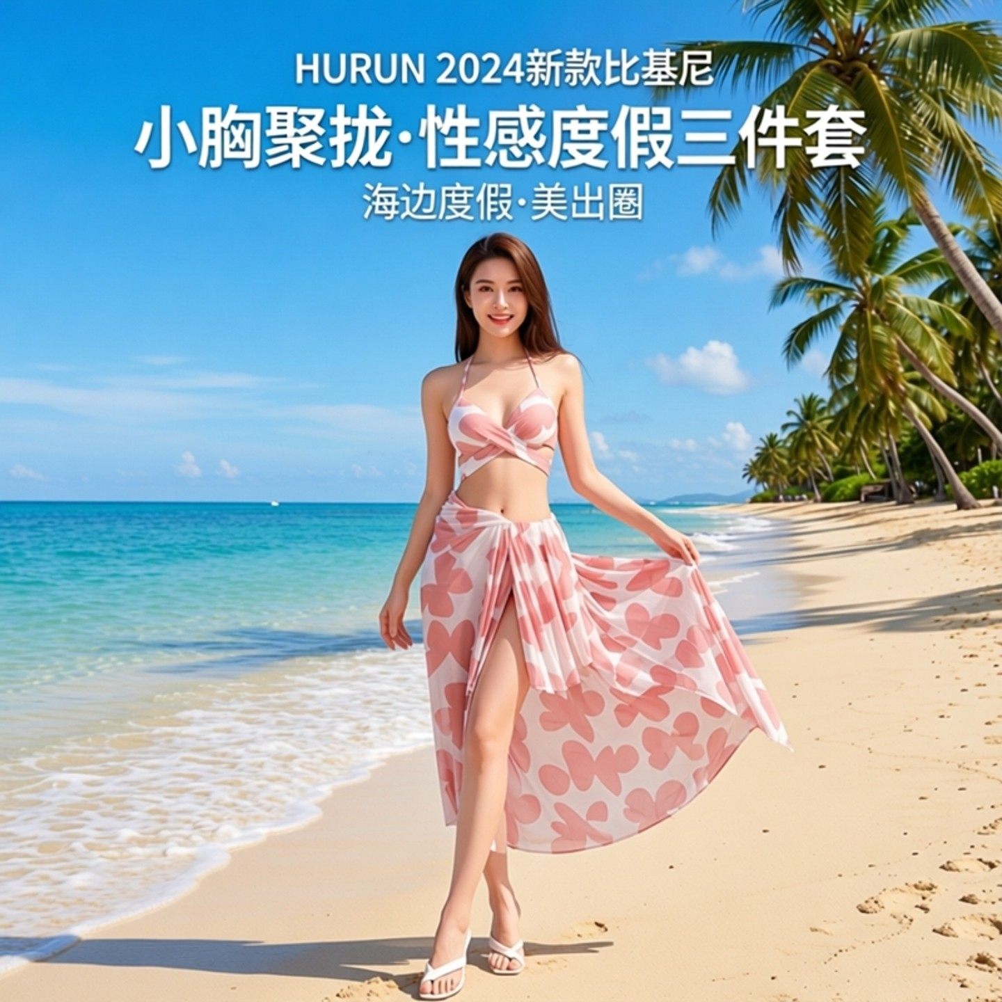 性感度假风三件套罩衫泳衣女新款小胸聚拢海边沙滩裙